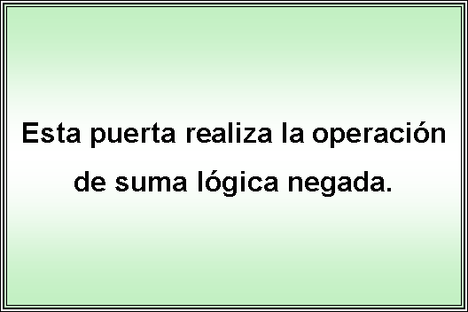 Cuadro de texto: Esta puerta realiza la operacin de suma lgica negada.