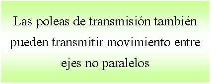 Cuadro de texto: Las poleas de transmisión también pueden transmitir movimiento entre ejes no paralelos 