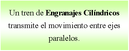 Cuadro de texto: Un tren de Engranajes Cilndricos transmite el movimiento entre ejes paralelos.